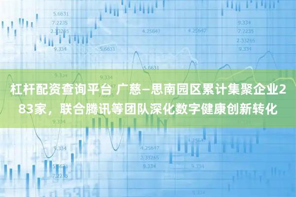 杠杆配资查询平台 广慈—思南园区累计集聚企业283家，联合腾讯等团队深化数字健康创新转化